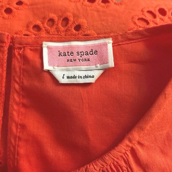 Kate Spade Size L Orange Eyelet Ruffle Top Blouse - Picture 5 of 6